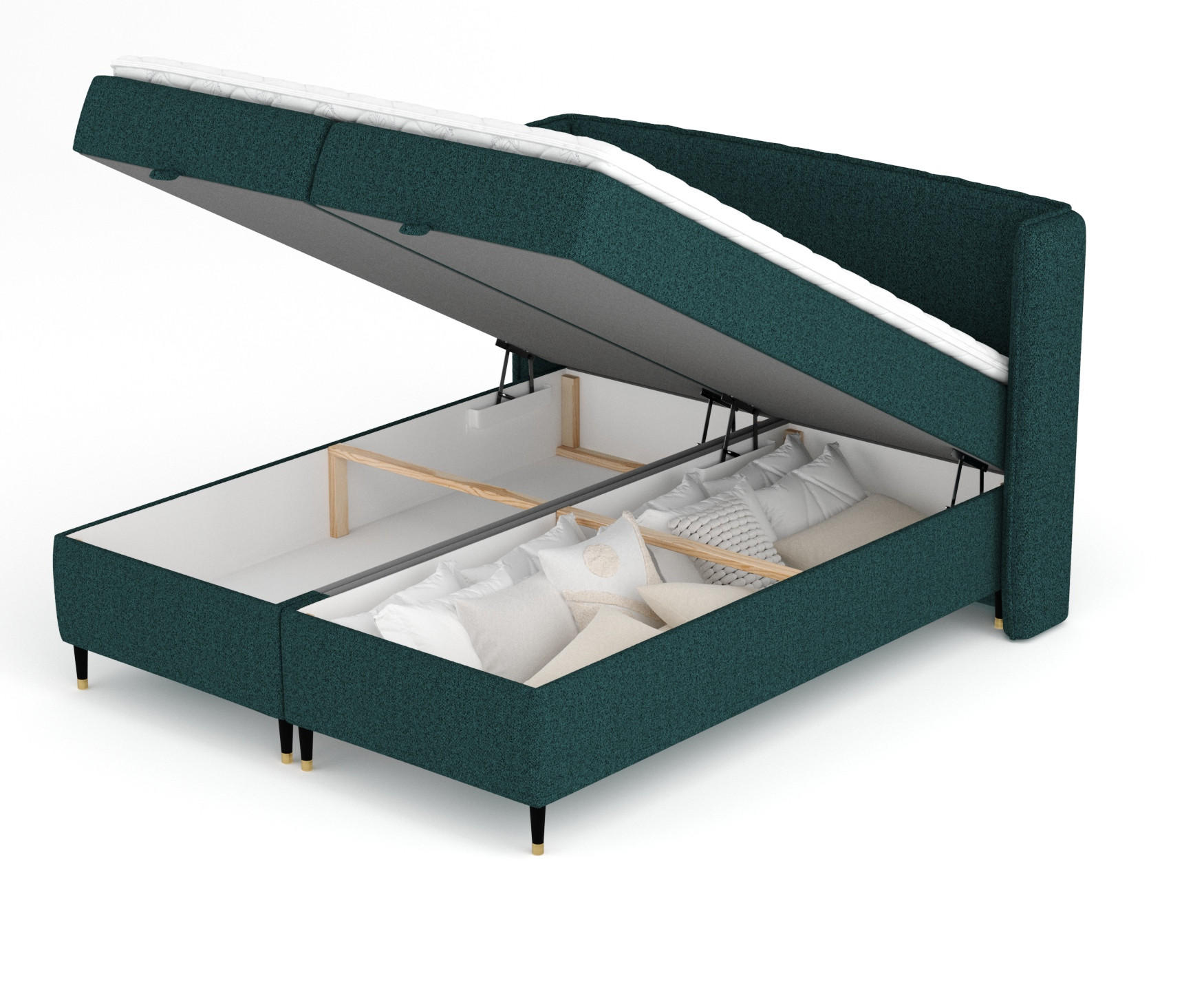 BOXBETT Monpelli Grün 140/200 cm mit Matratze und Topper - Schwarz/Grün, Holz/Holzwerkstoff (140/200cm) - Maison de Reve