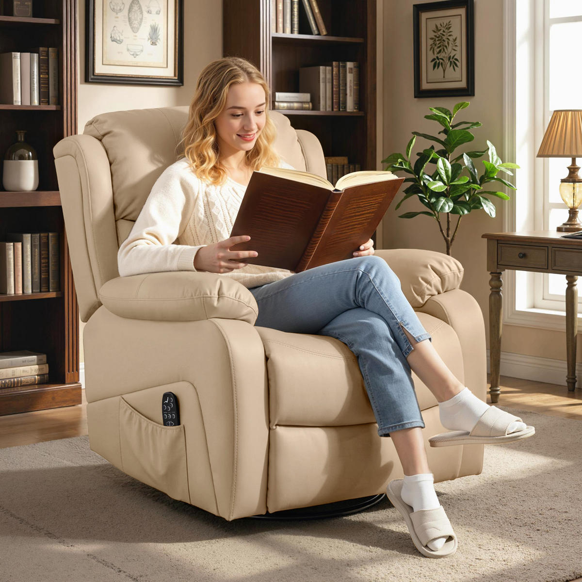 MASSAGESESSEL,8 Massagepunkte Heizung Fußstütze,beige - Beige, Textil (85/100/97cm) - Vallsero