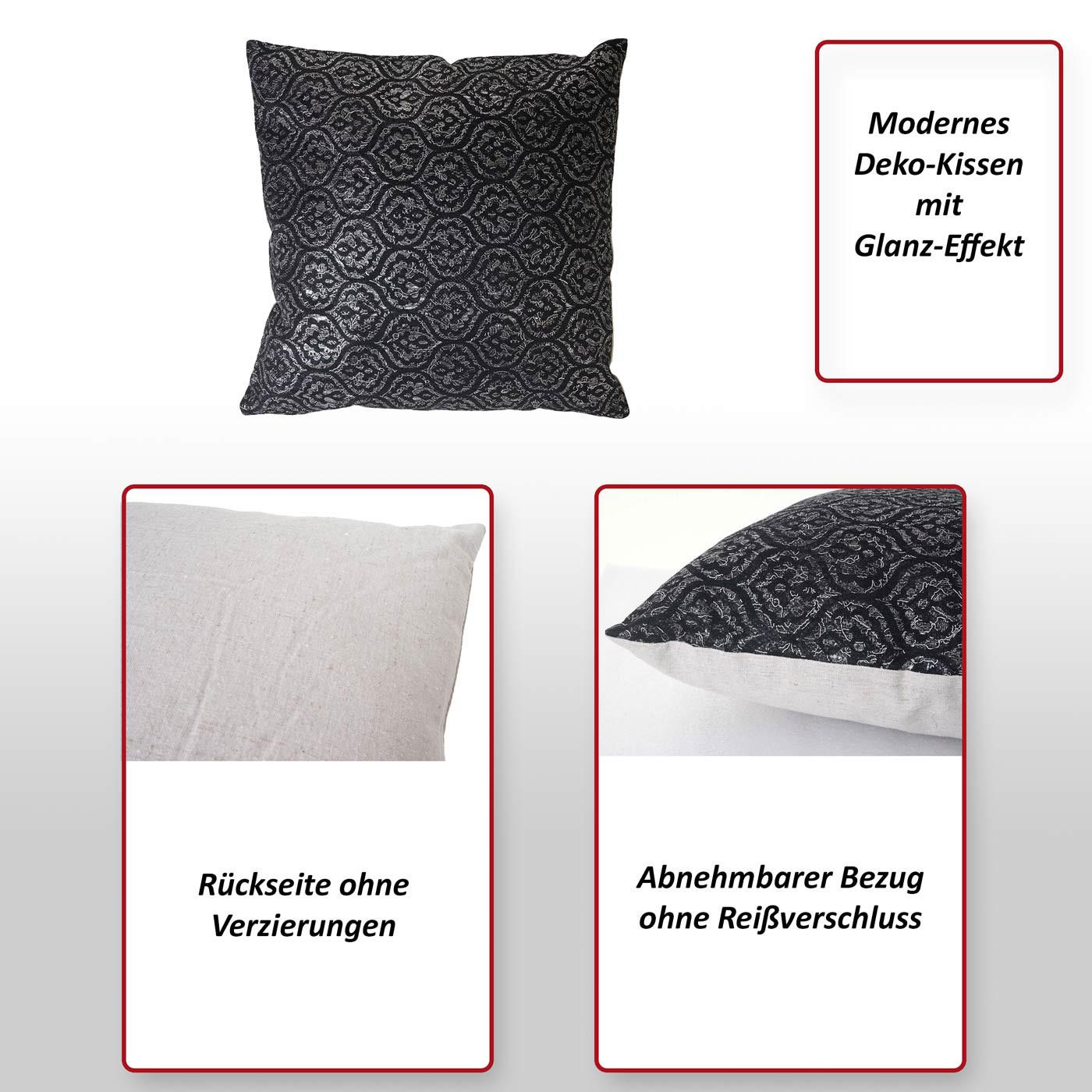 DEKO-KISSEN BAROCK Schwarz, Silber - Silberfarben/Schwarz, Textil (12/45/45cm) - MCW