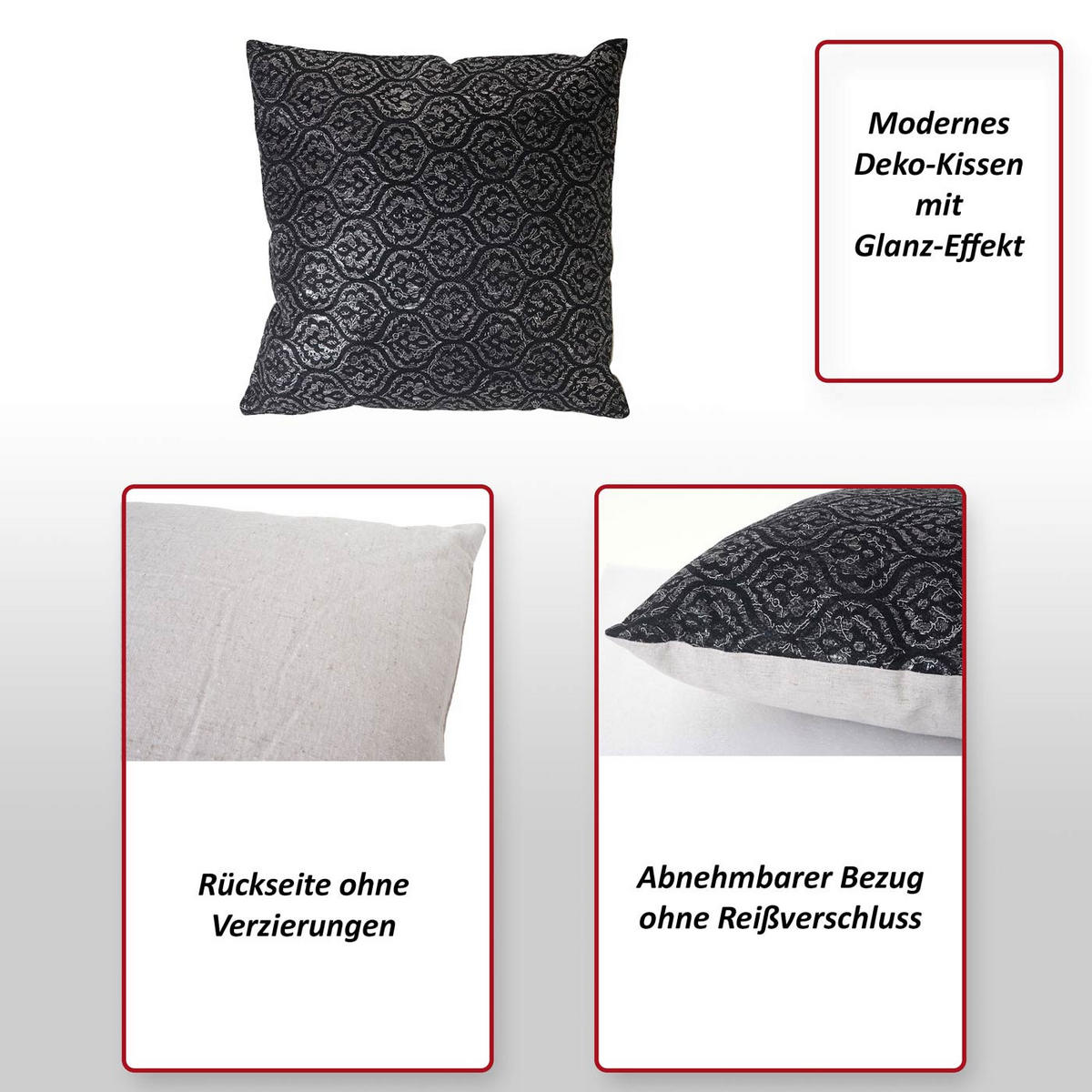DEKO-KISSEN BAROCK Schwarz, Silber - Silberfarben/Schwarz, Textil (12/45/45cm) - MCW