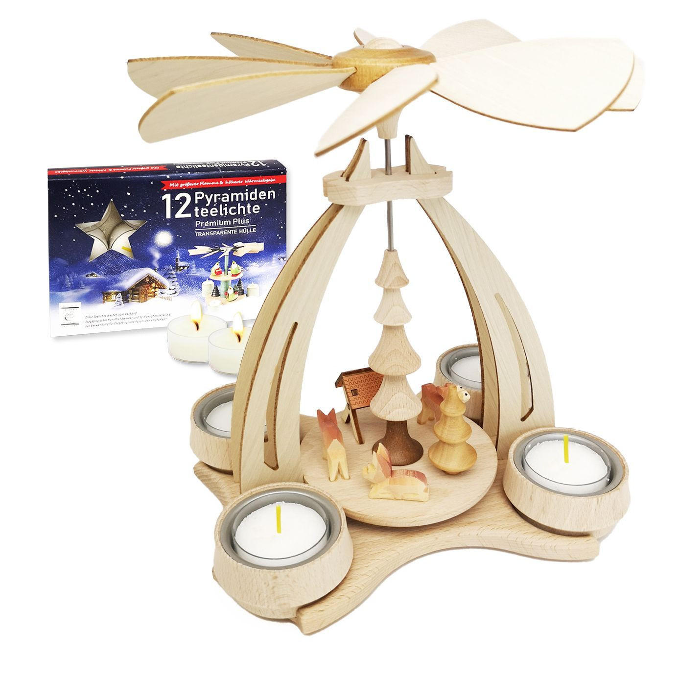 TISCH-PYRAMIDE Rehe Futterkrippe 14/18/24 cm - Multicolor, Holz (0.1/24/0.1cm) - Dekoteam24