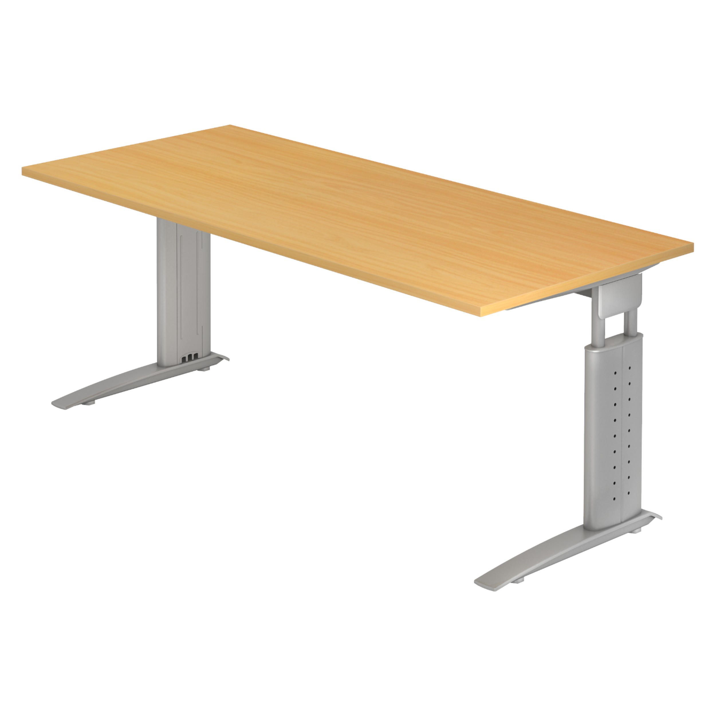 SCHREIBTISCH Serie-U 80/180/74 cm in Buchefarben/Silberfarbengrau - Buchefarben/Silberfarben, Holzwerkstoff (80/180/74cm) - bümö