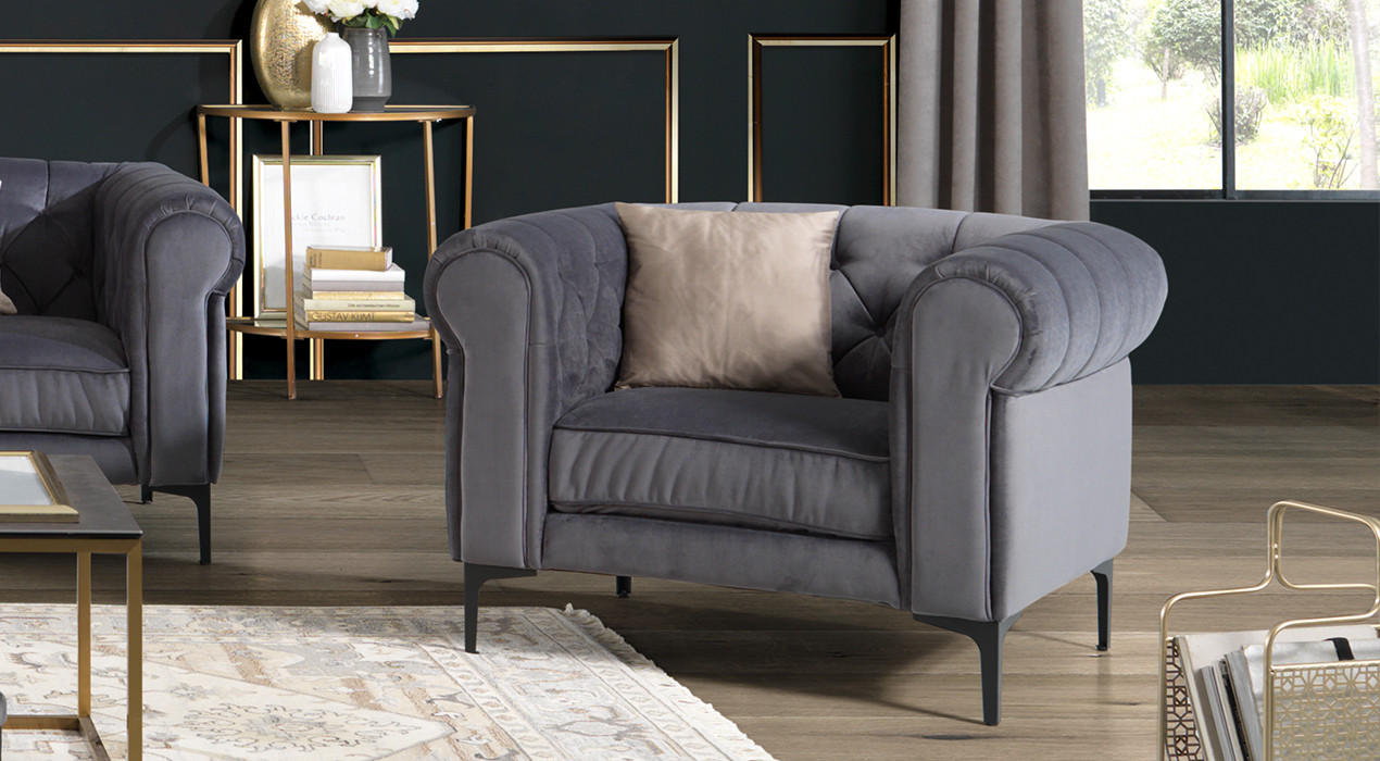 Chesterfield-Sessel Samt Hellgrau