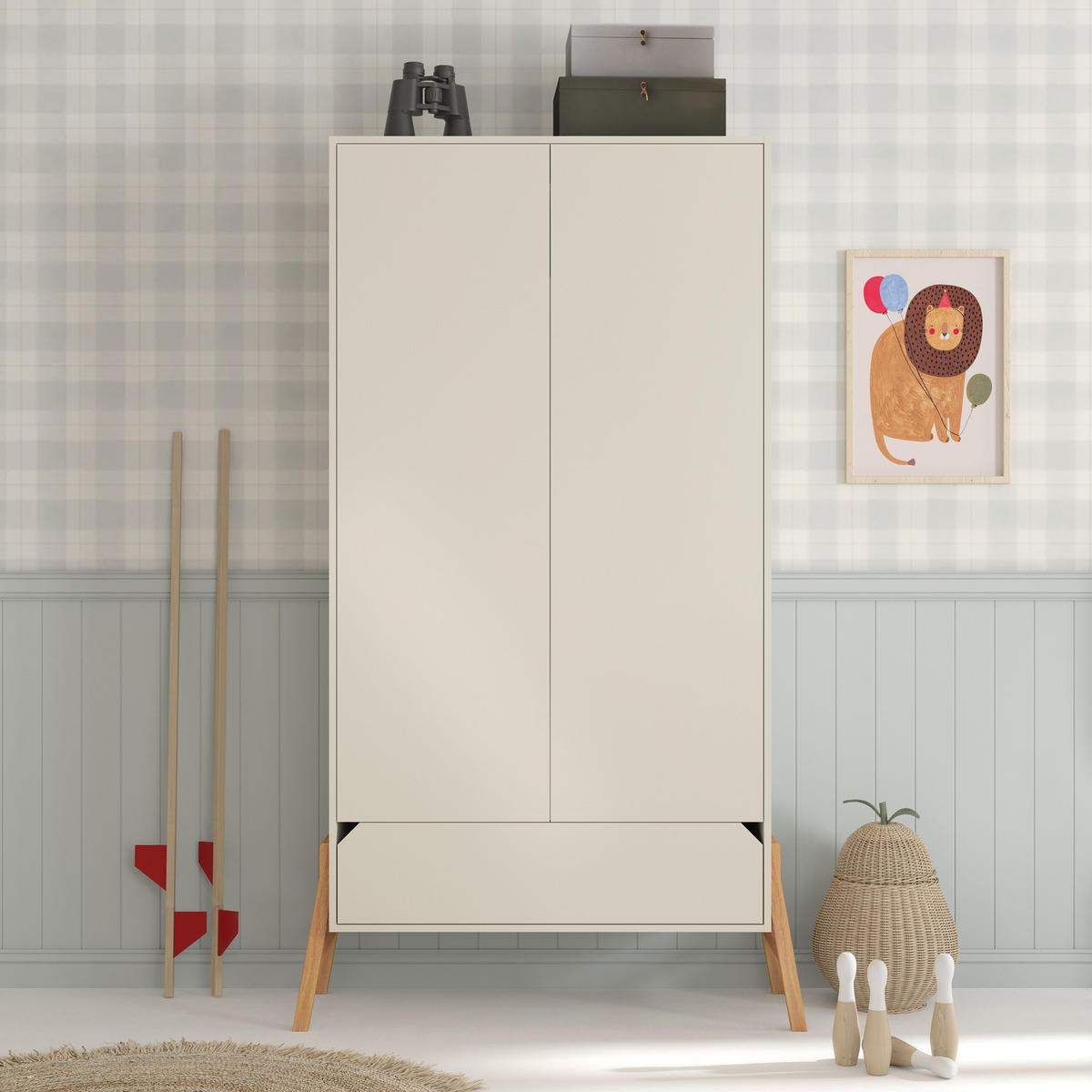 KINDERKLEIDERSCHRANK Lotta, 2-türig – ideal für das Kinderzimmer - Beige, Holzwerkstoff (117/199/50cm) - RAUMHIRSCH FURNITURE