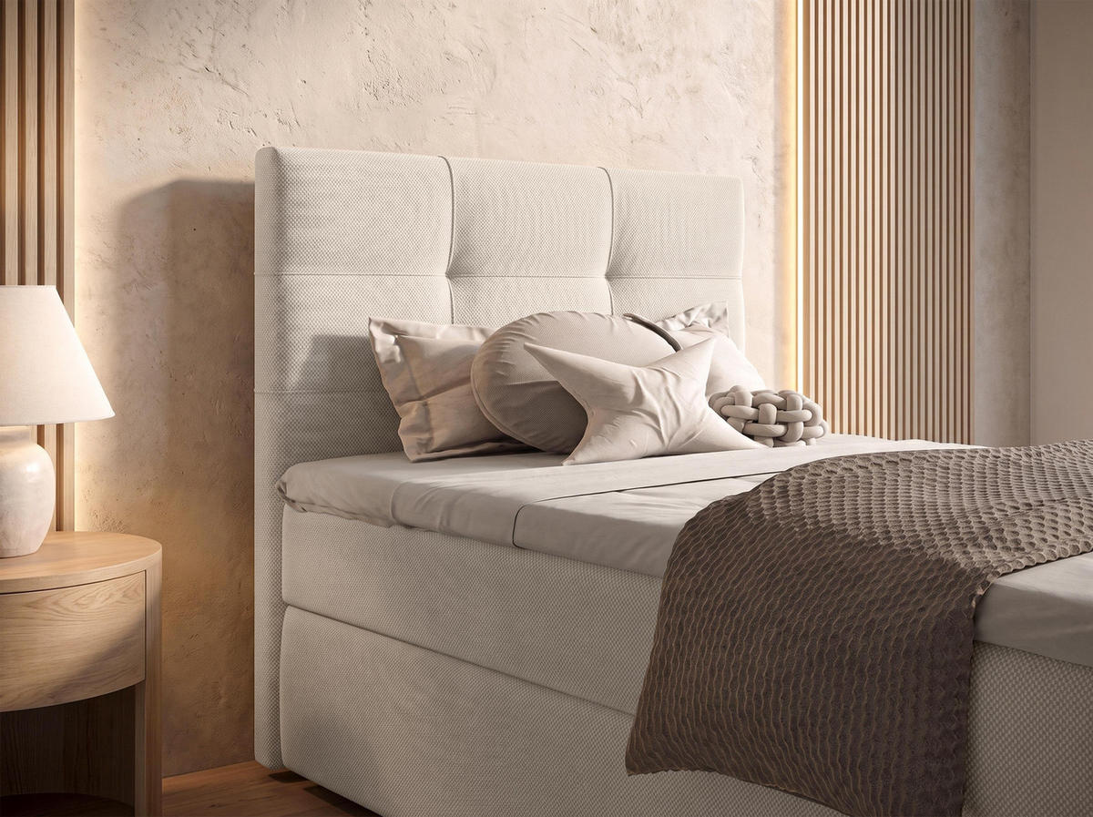 BOXBETT SAKARYA 100x200 cm mit Bettkasten und Matratze - Beige + TOPPER - Beige/Schwarz, Holz/Holzwerkstoff (100/200cm) - AX Living