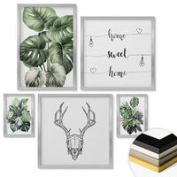 WANDBILDER 5er Set - 50x50 cm & 20x30 cm & 40x60 cm Silberner Rahmen - Ausblicke auf Berge, Flüsse und Wasserfälle - Silberfarben, Kunststoff (40/60cm) - ArtPrintCave