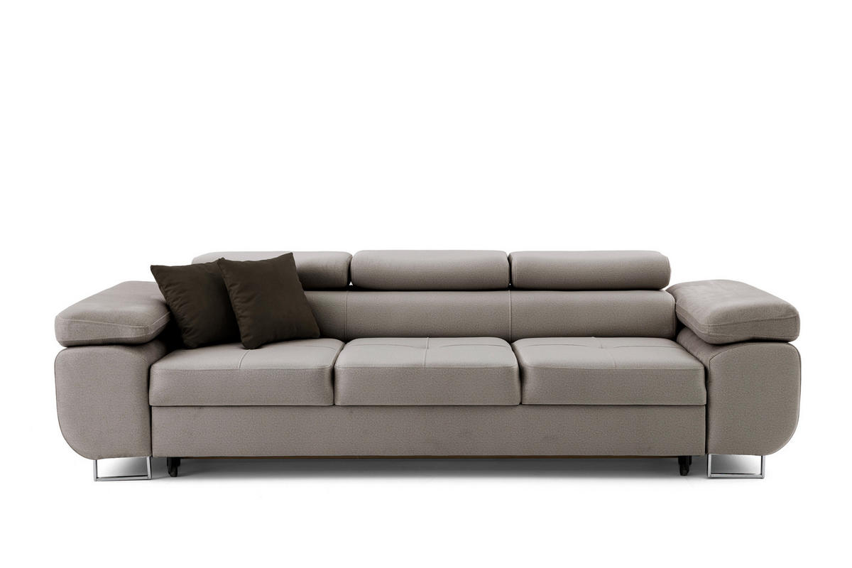 3-SITZER-SOFA WILD Hellgrau - Chromfarben/Hellgrau, Holz/Textil (262/90/102cm) - Muffo