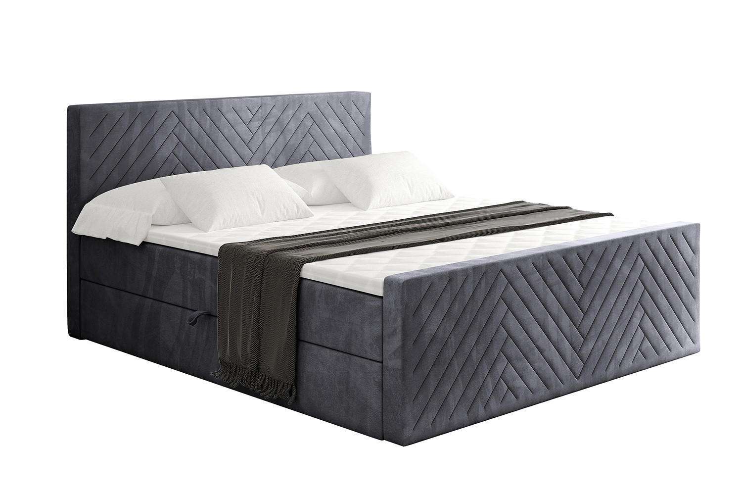 BOXBETT mit Matratze H4 und Lattenrost - VEXA-Z - 160x200 - Dunkelgrau Casablanca - Dunkelgrau, Holzwerkstoff (160/200cm) - ALTDECOR