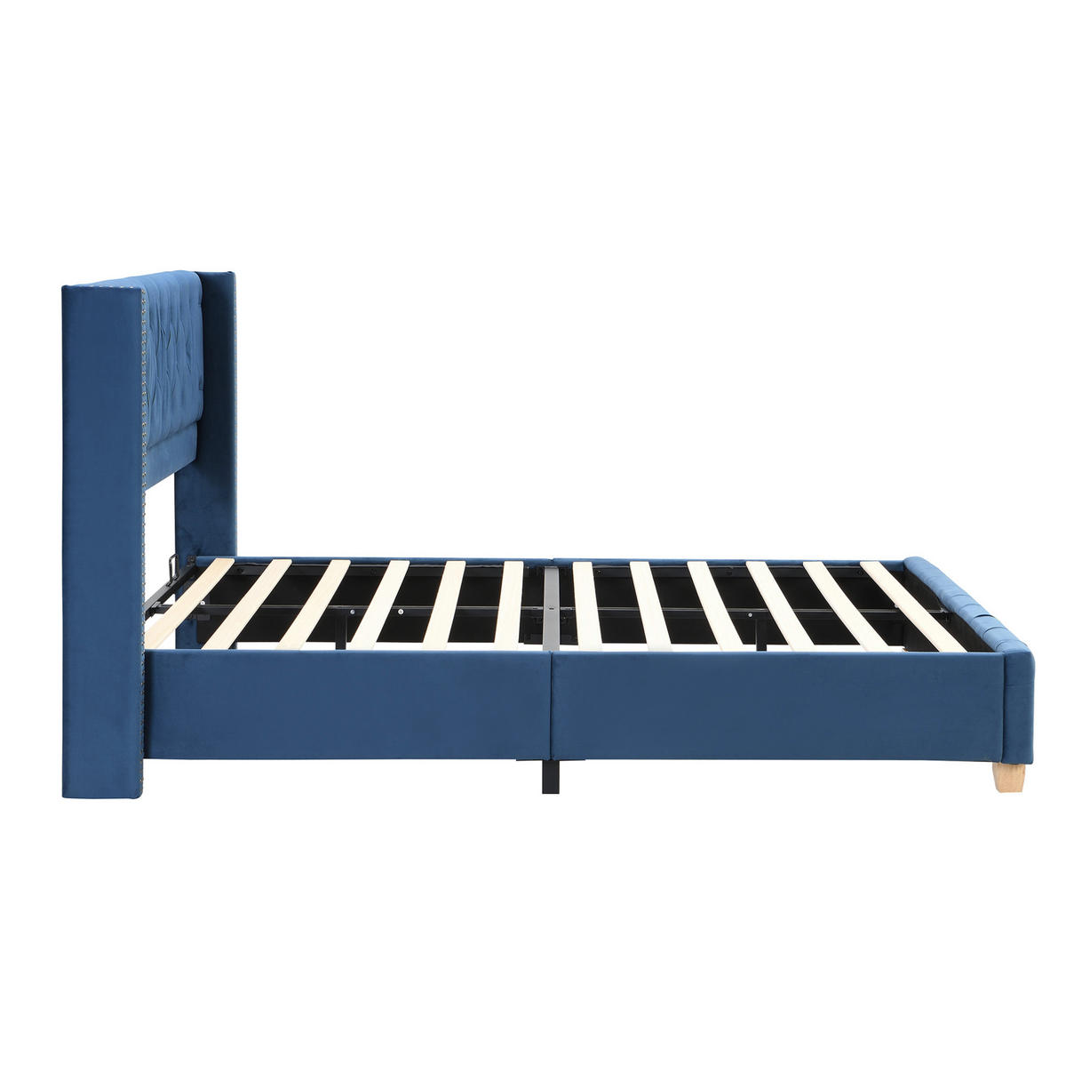 TAPECIRANI krevet 160/200 cm plavi od baršuna s uzglavljem i letvičastom podlogom - plava, tekstil (160/200cm) - OKWISH