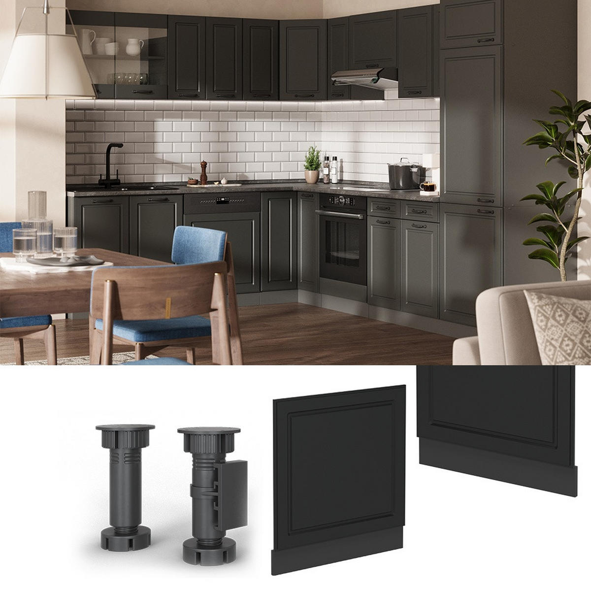 FRONTBLENDE R-Line Anthrazit Landhaus 60 cm ohne Arbeitsplatte - Anthrazit, Holzwerkstoff (60/57.2/1.6cm) - Vicco