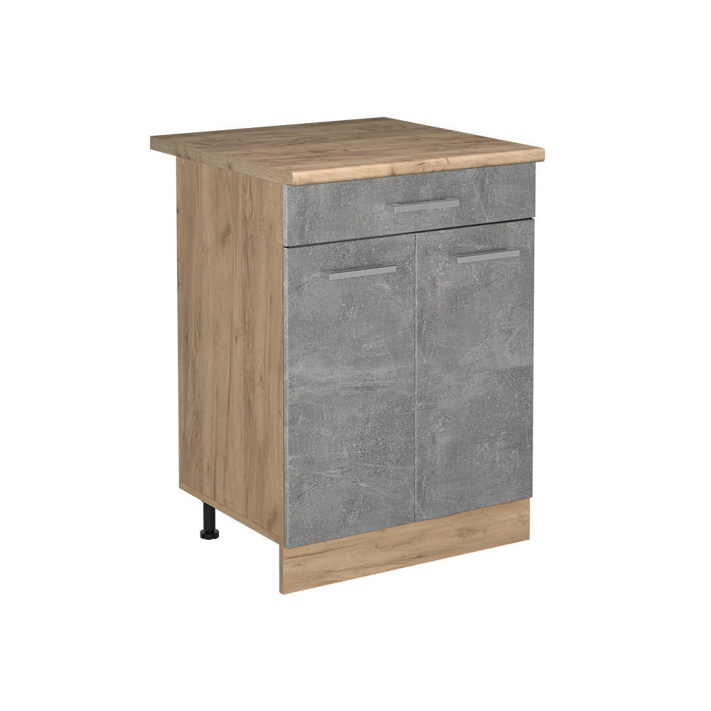 SAMOSTOJEĆI KUHINJSKI ORMAR R-Line, Beton/Hrast zlatnog tona, 60 cm s ladicom goudkleurig eiken werkblad - siva/boje hrasta, drvni materijal (60/81.6/60cm) - Vicco