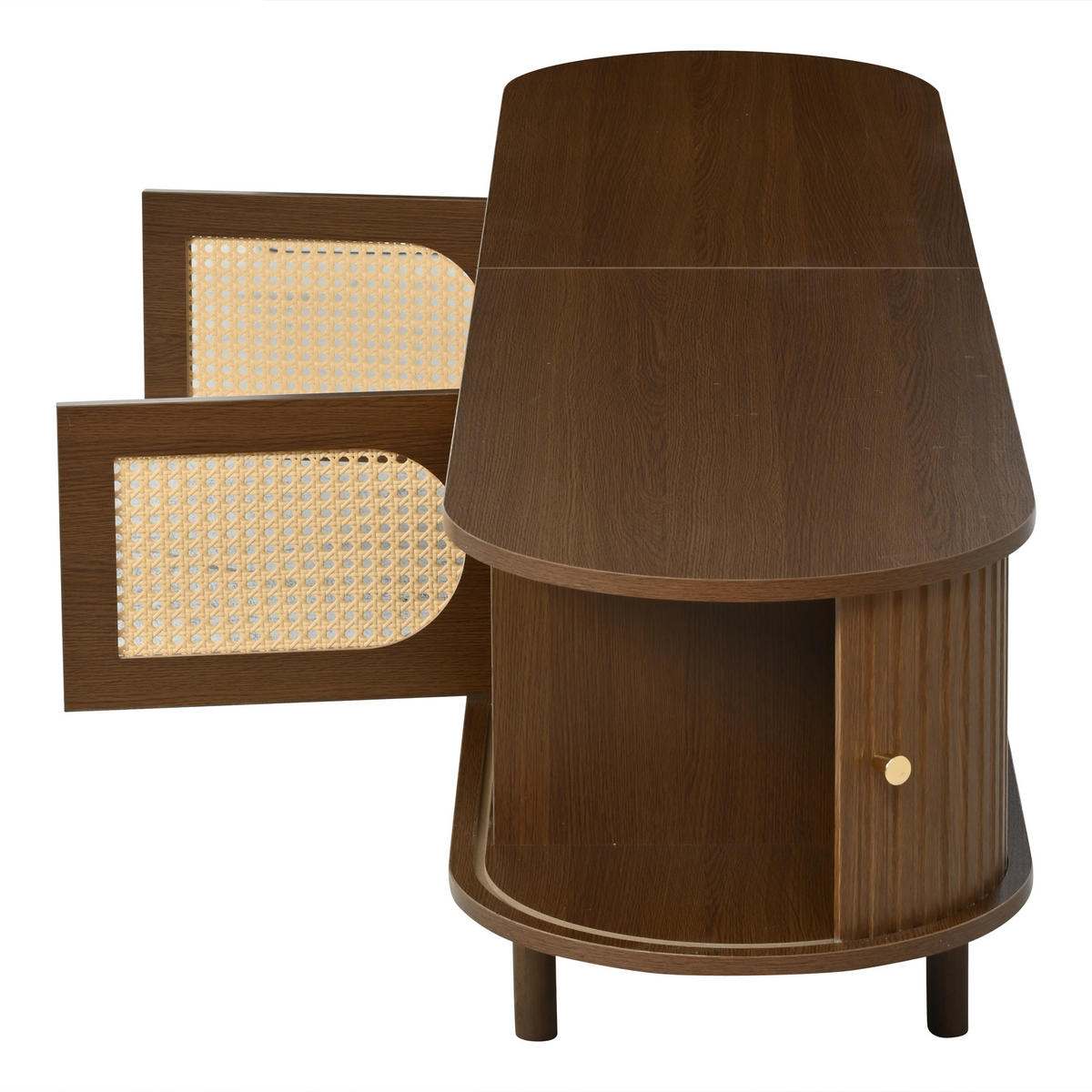 TV-SCHRANK Oval Lowboard Nussbaum Rattan 180cm Modern - Eichefarben, Holzwerkstoff (180/40/40cm) - FLIEKS