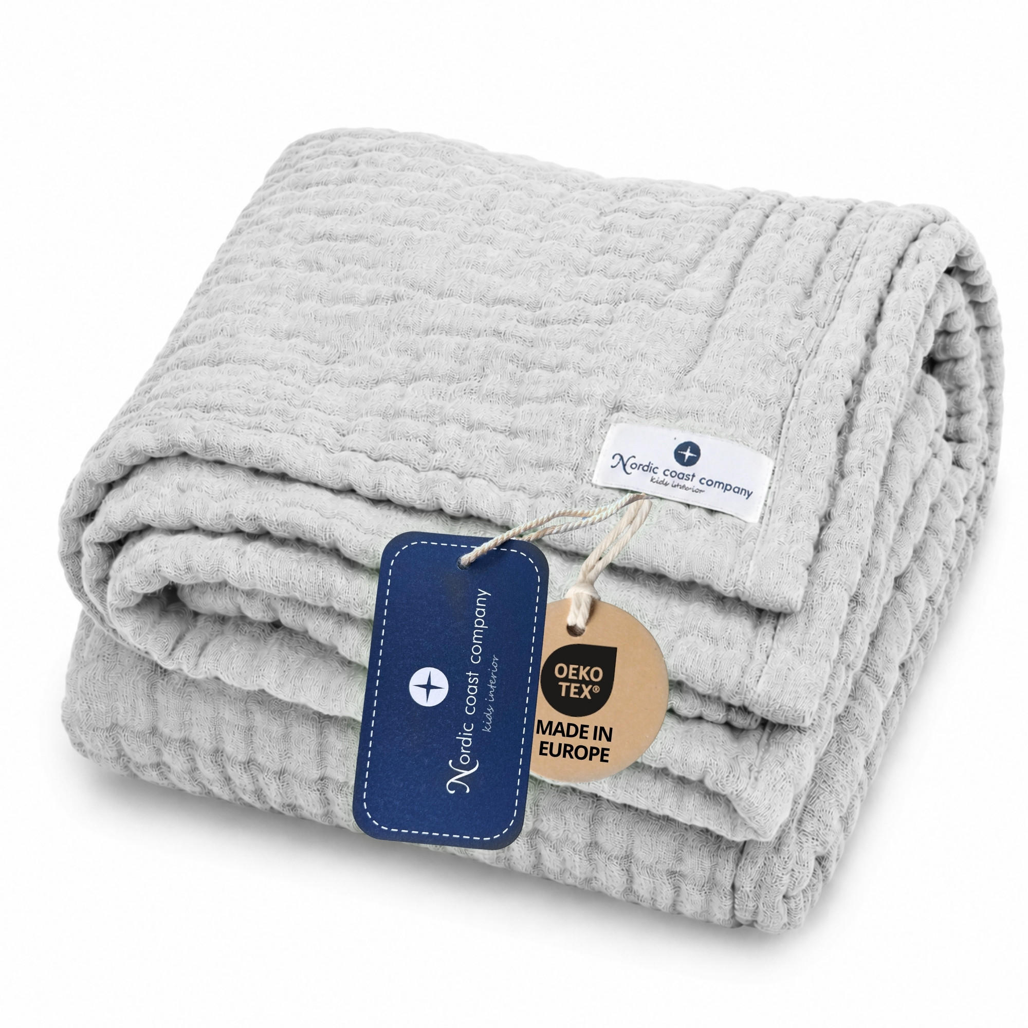 MUSSELINDECKE XL Babydecke Stilltuch Einschlagdecke Säuglingsdecke Mulltuch ab Geburt - Grau, Textil (90/120cm) - nordic coast company
