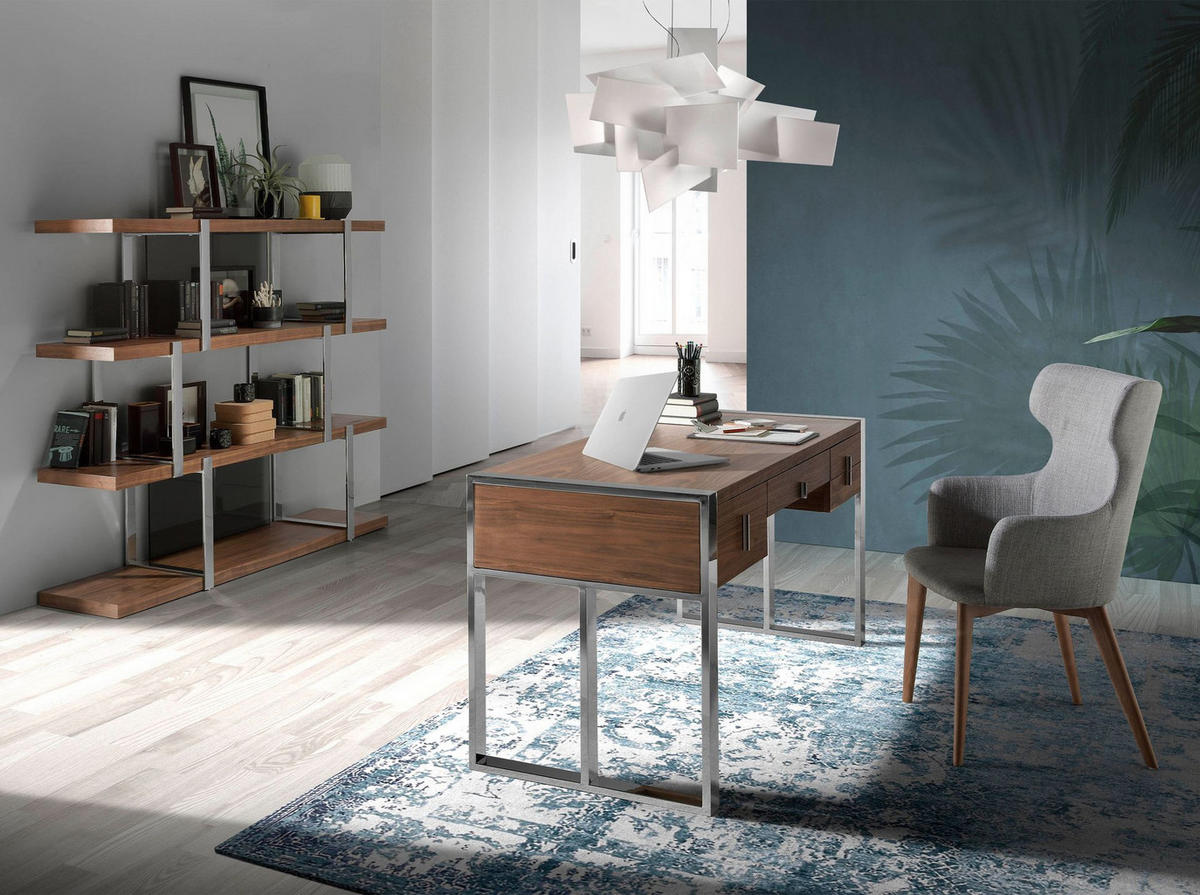 REGAL Bücherregal aus Nussbaumholz mit schwarzen Glasfächern 180/40/146 cm - Edelstahlfarben/Walnussfarben, Holz/Metall (180/146/40cm) - ANGEL CERDA