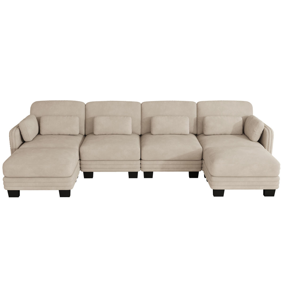 WOHNLANDSCHAFT 4-Sitzer U-Form mit 2 Ottomanen, DE-42686, Hellbraun - Hellbraun, Holz (330/88/143cm) - ComfortXL