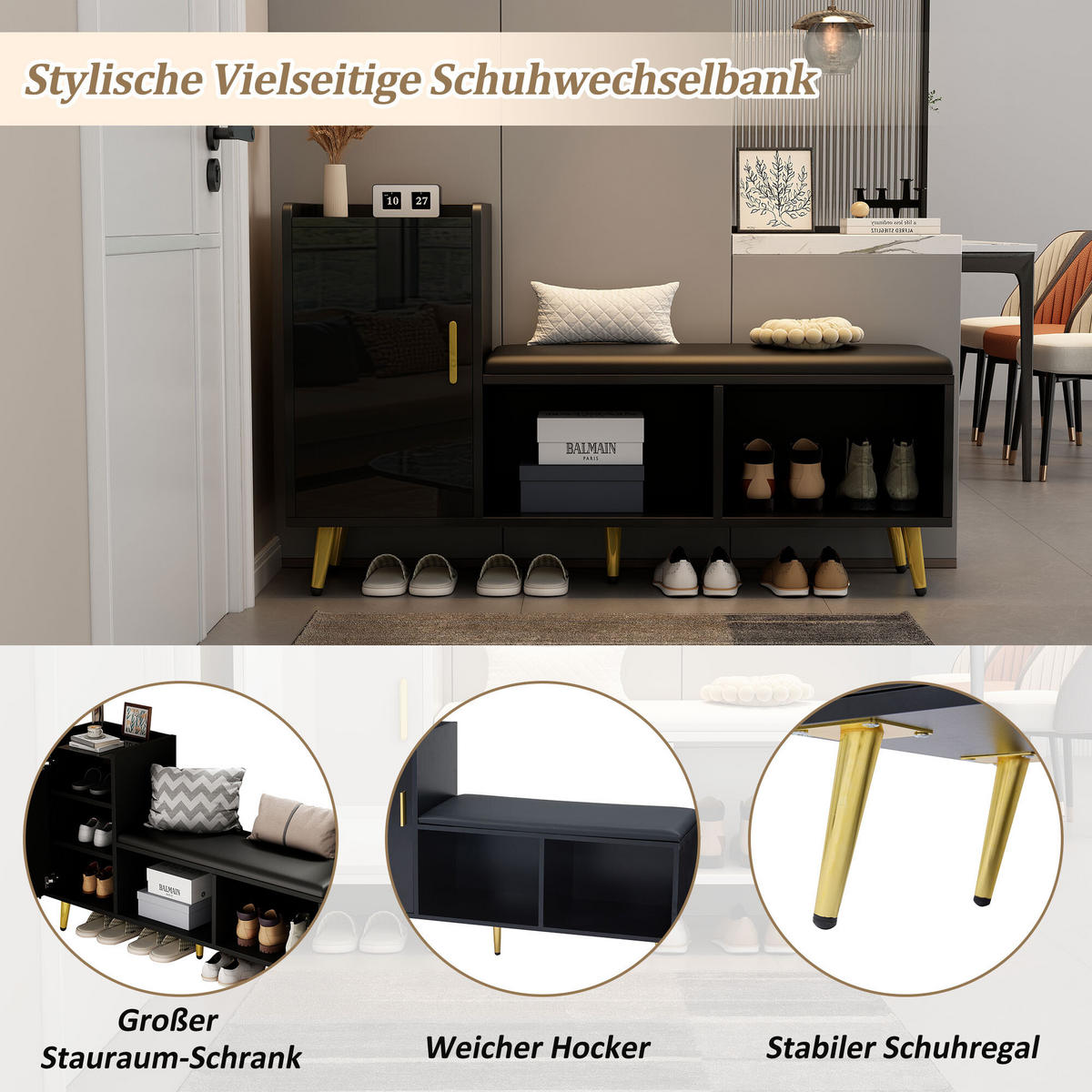 SCHUHSCHRANK Schwarz 120/35/71.5 CM - Schwarz, Holzwerkstoff (35/71.5/120cm) - Urban Meuble