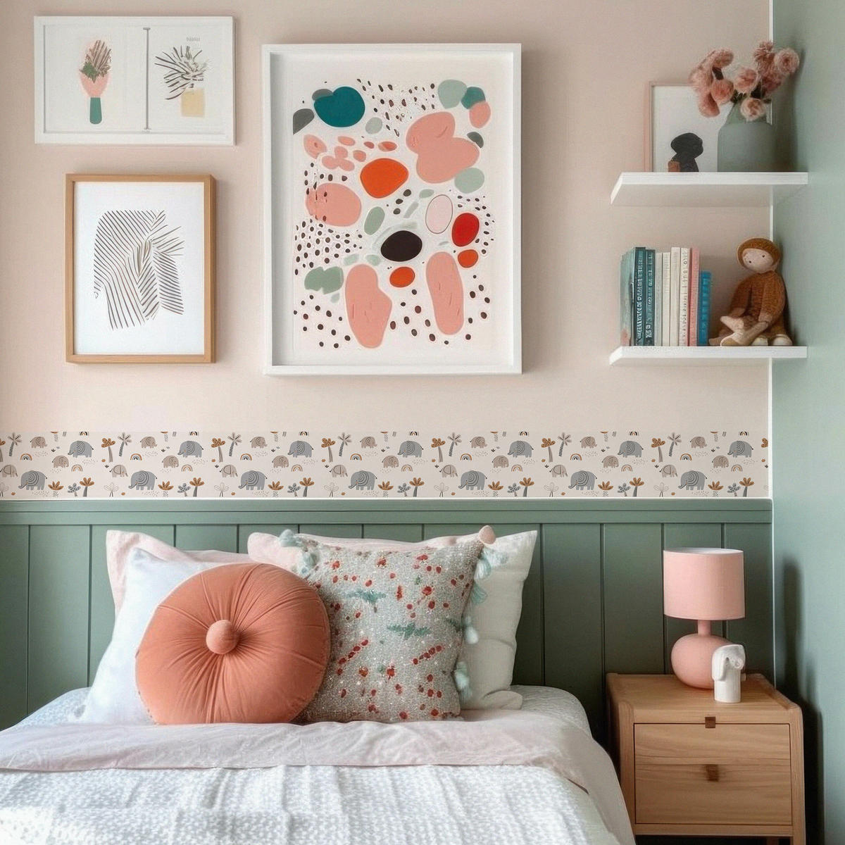 TAPETENBORDÜRE selbstklebend für Kinder BÄUME Palmen Regenbogen Boho - Beige/Braun, Papier (10/300/300cm) - Muralo