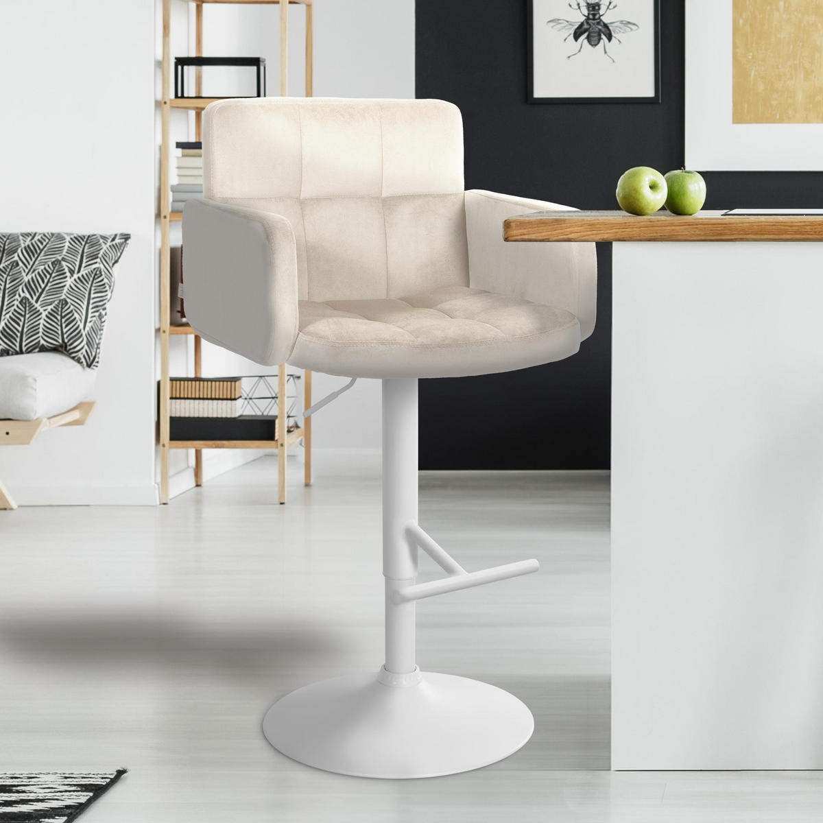 BARHOCKER Samt creme - Creme/Weiß, Textil/Metall (60/93/56cm) - CLP