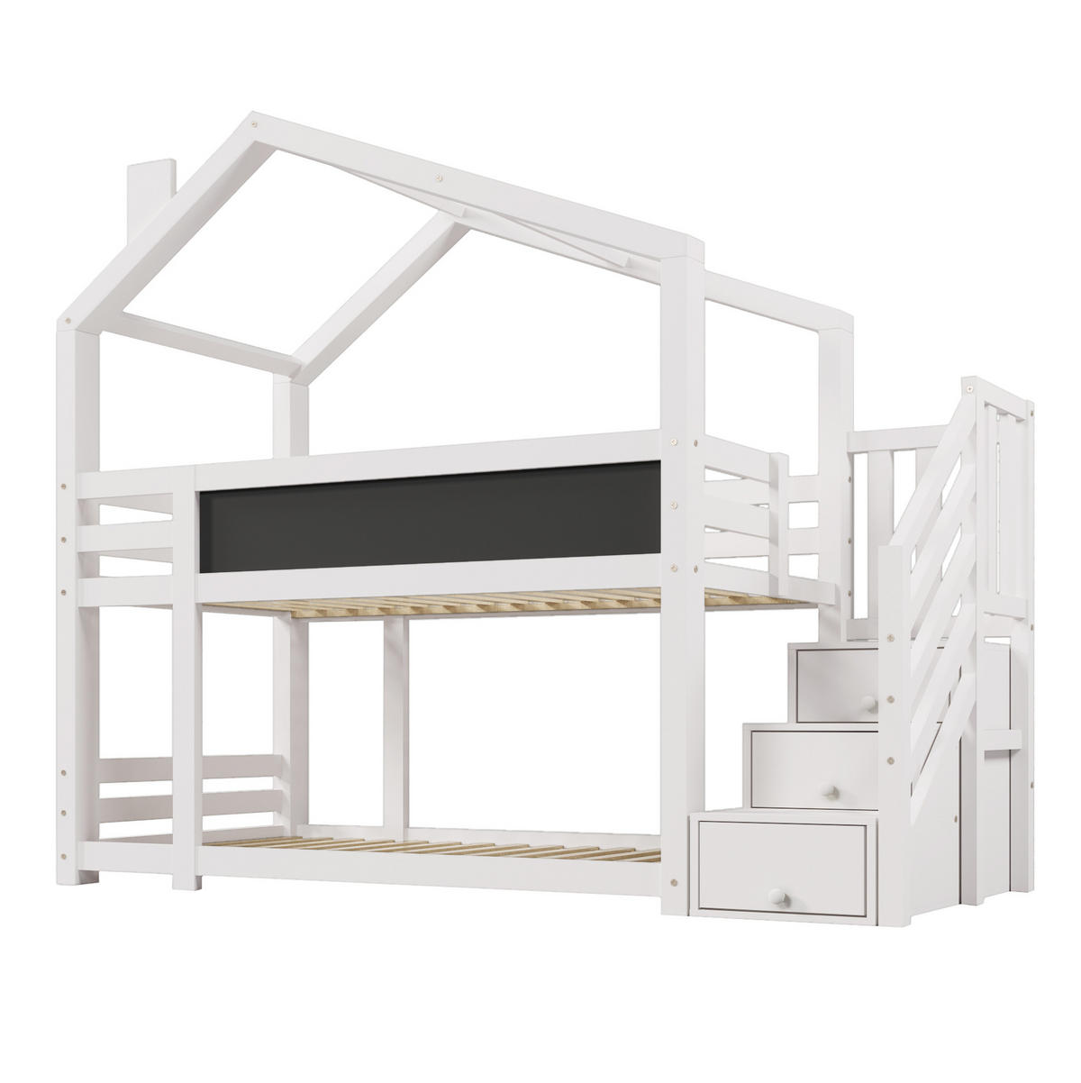 ETAGENBETT 90/200 cm in Weiß mit Tafel und Stauraum im Baumhaus-Design - Weiß, Holzwerkstoff (90/200cm) - OKMYHOME