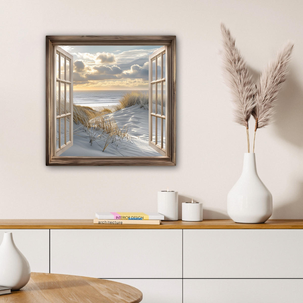 LEINWANDBILD Ausblick - Strand - Dünen - Meer - Natur 50x50 cm - Sandfarben, Textil (50/50cm) - MuchoWow