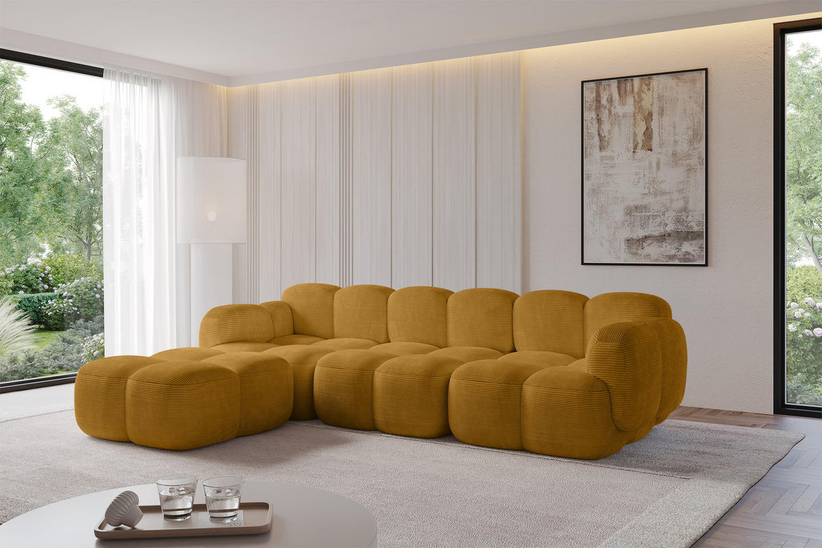 POUF Miko-Puf 90x90x45 cm Senfgelb Cord Modular Sitzhocker - Schwarz/Honig, Holzwerkstoff/Kunststoff (90/43/90cm) - ALTDECOR