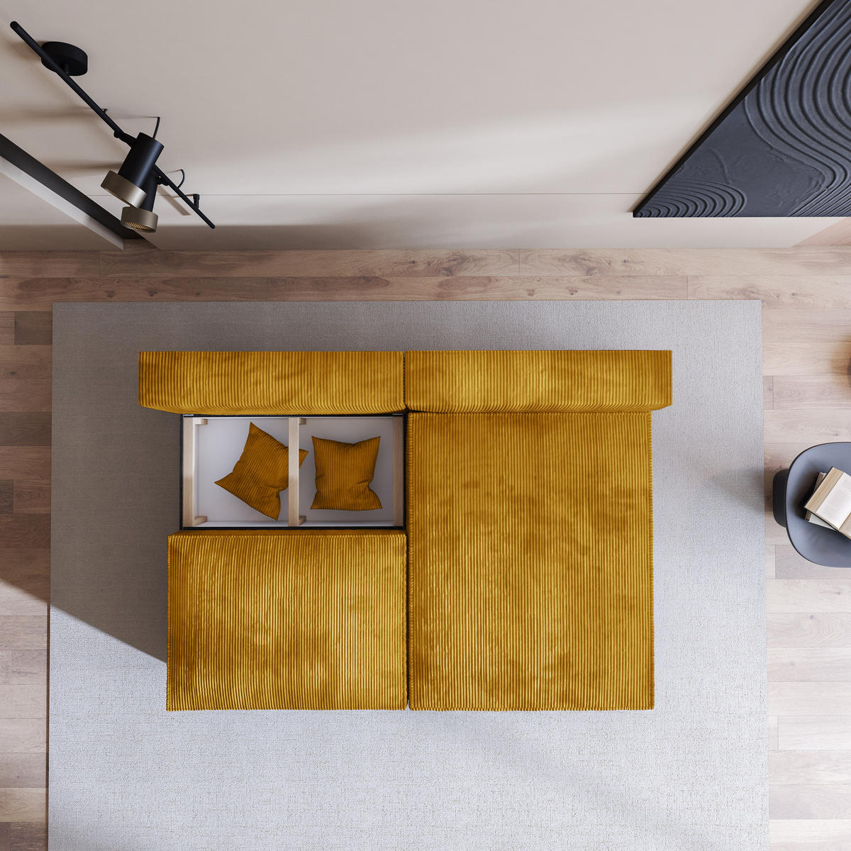 ECKSOFA FIORO P Gelb Kordstoff mit Schlaffunktion - Gelb/Grau, Holz/Kunststoff (204/148cm) - MASSENO