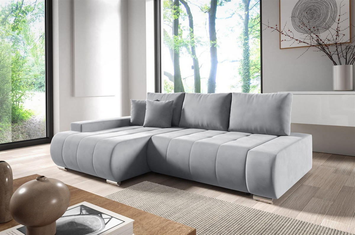 ECKSOFA Elmo - Hellgrau, Holzwerkstoff/Textil (227/153cm) - Fun Möbel