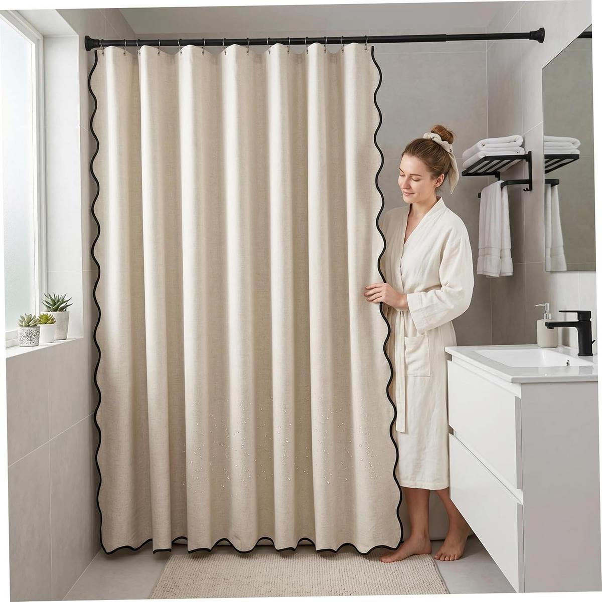 DUSCHVORHANG, beige, Leinenoptik, 90 x 180 cm - Weiß, Textil (180/90cm)