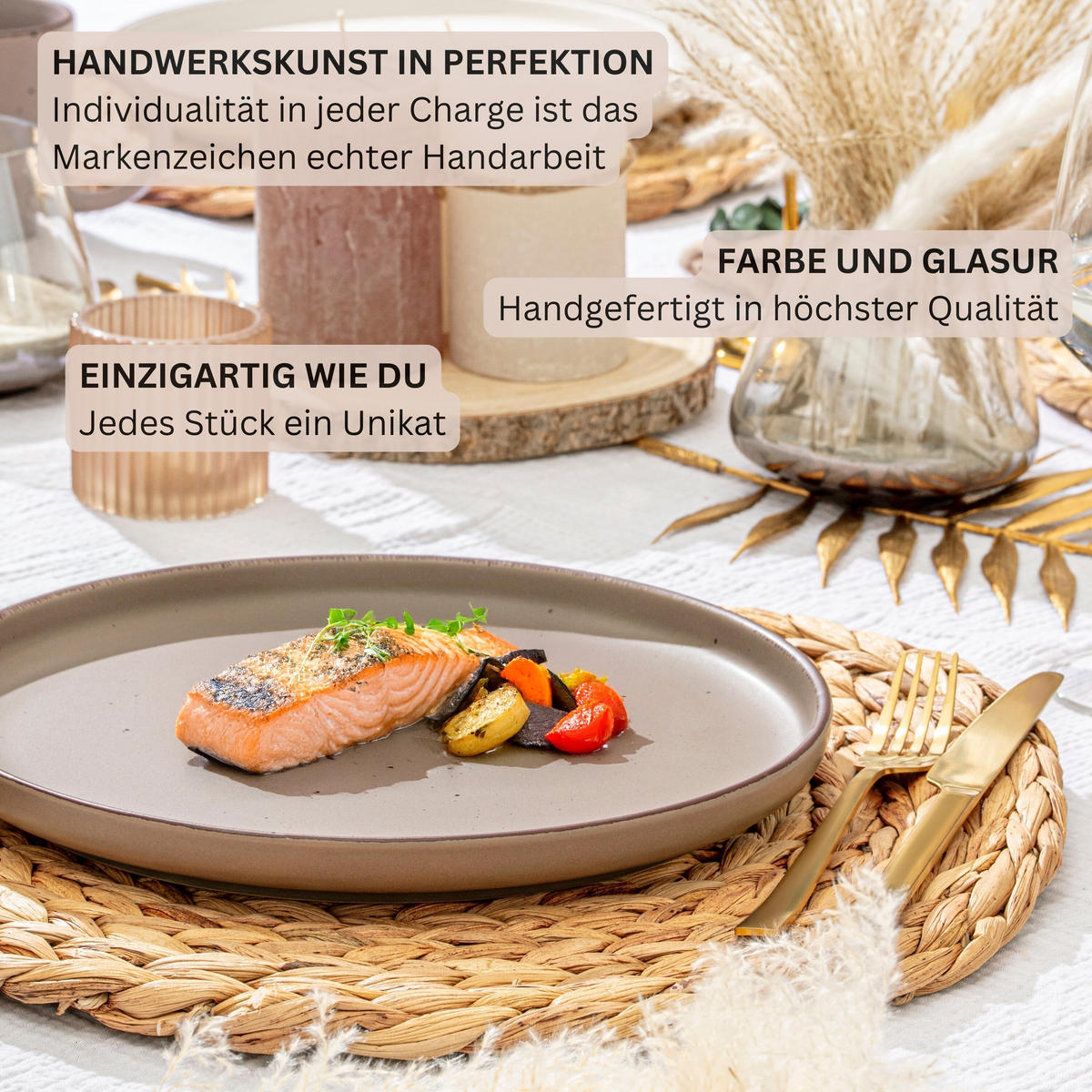 SPEISETELLER BOMBAY OAK - 4 teilig aus Steingut - Braun, Stein (27cm) - Sänger