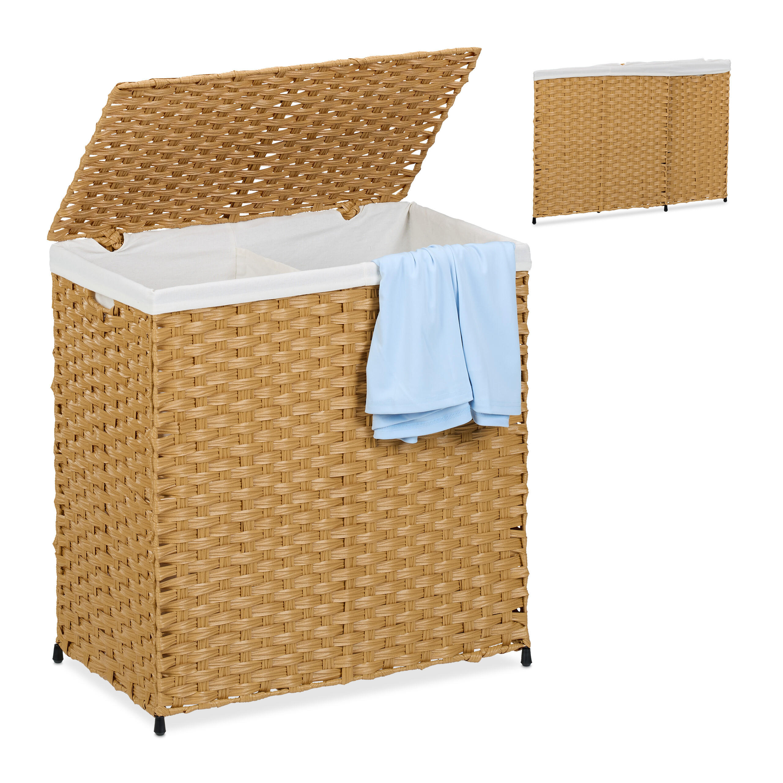 WÄSCHEKORB - Hellbraun, Kunststoff/Textil (58/60/34cm) - Relaxdays