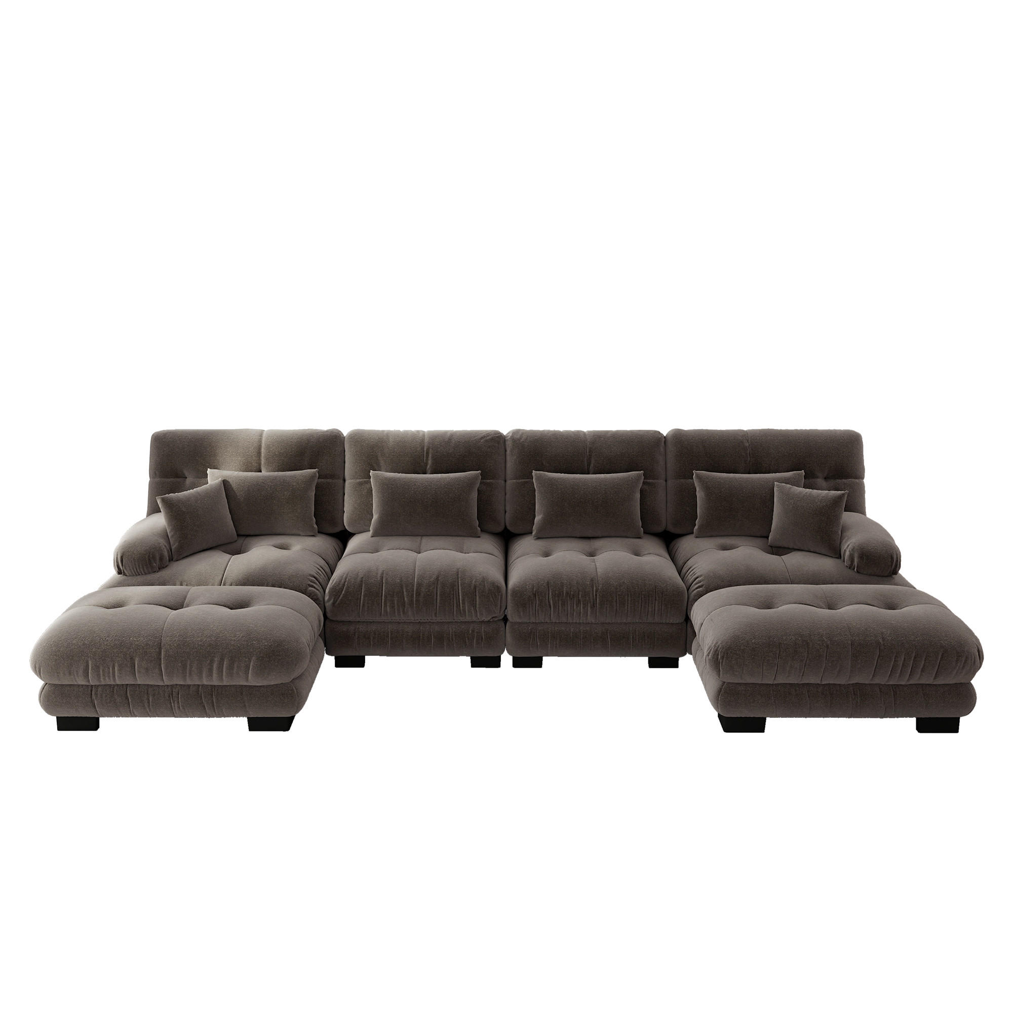 WOHNLANDSCHAFT Chenille Braun mit Hocker - Braun, Textil (406/81/145cm) - WISHDOR