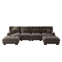 WOHNLANDSCHAFT Chenille Braun mit Hocker - Braun, Textil (406/81/145cm) - WISHDOR