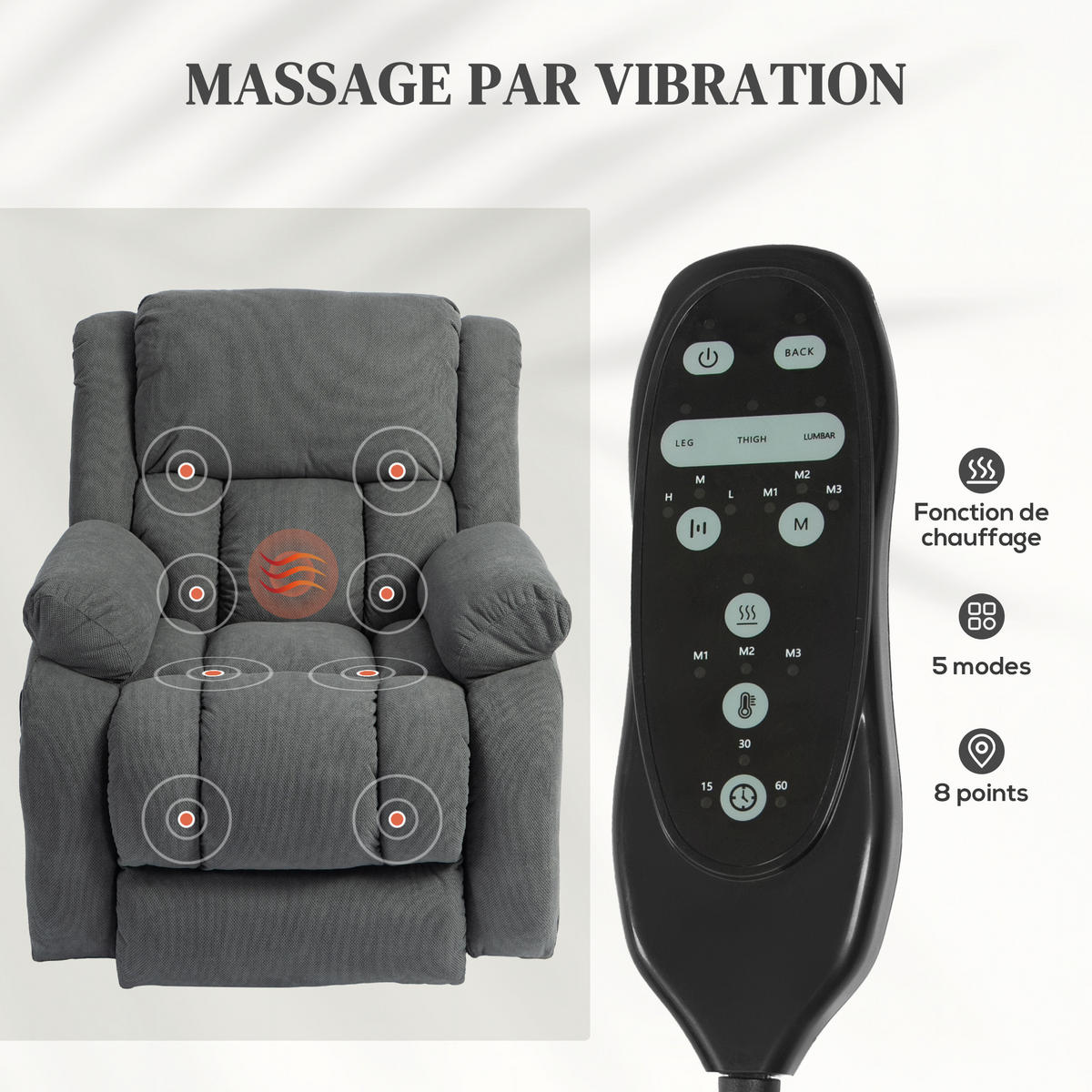 MASSAGESESSEL DE-15385 elektrisch neigbar mit Massage und Heizung - Grau, Metall (104/100/93cm) - ComfortXL