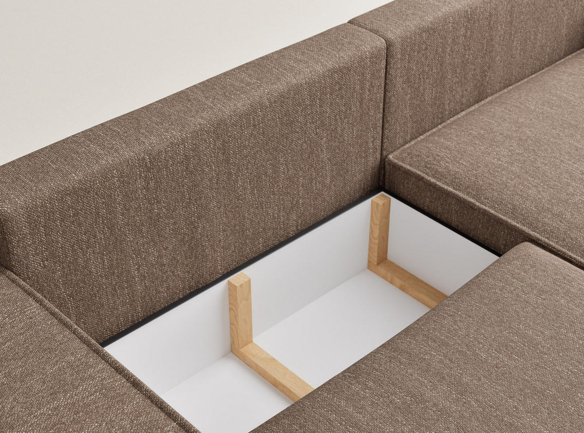 ECKSOFA MIT SCHLAFFUNKTION Moyo Hellbraun Webstoff - Hellbraun/Schwarz, Holz/Holzwerkstoff (255/148cm) - Maison de Reve