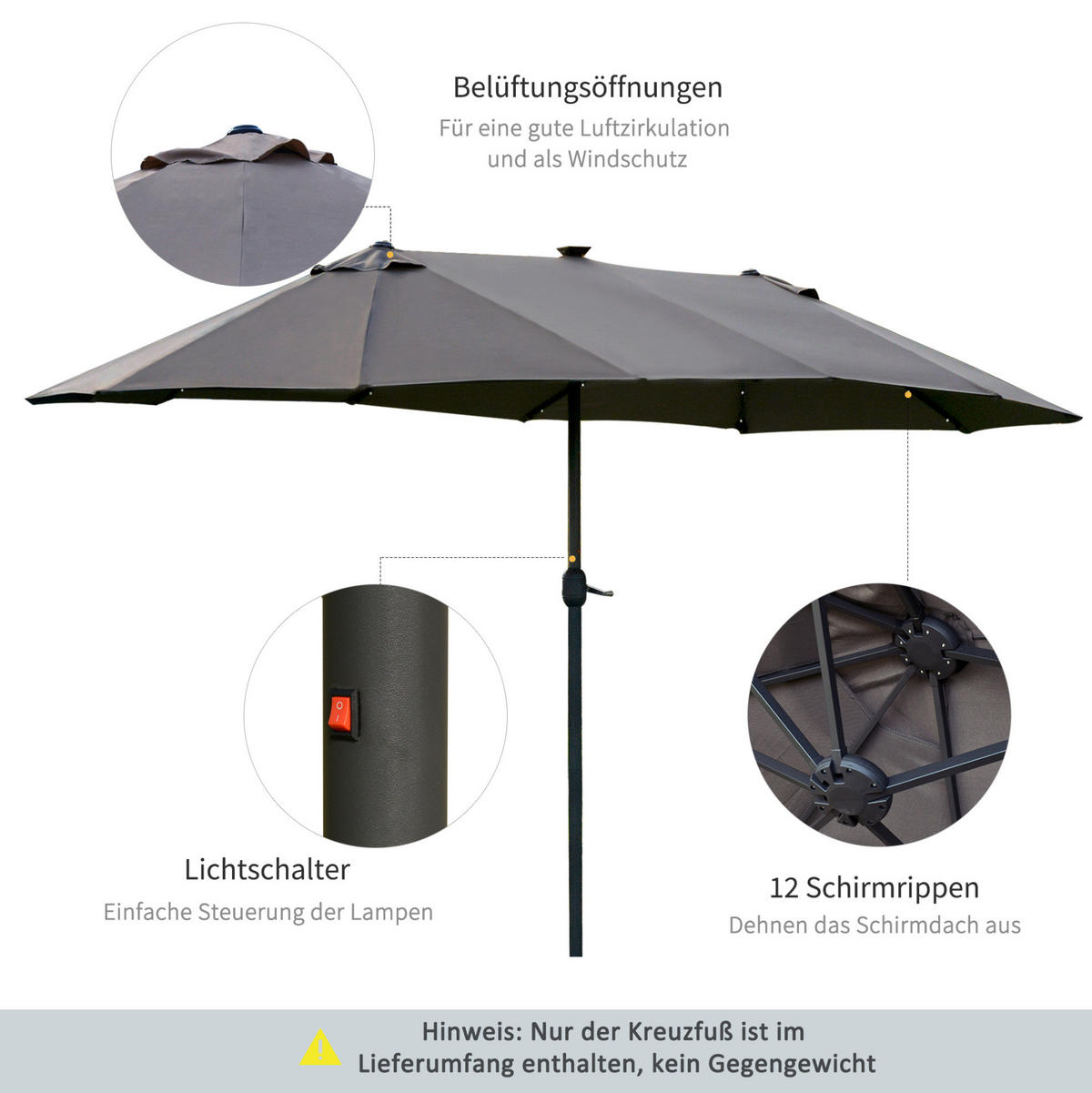 SONNENSCHIRM aus Stahl 294x294x250 cm in Orange mit Kurbel & Neigefunktion - Orange, Metall (294/294cm) - Modfu