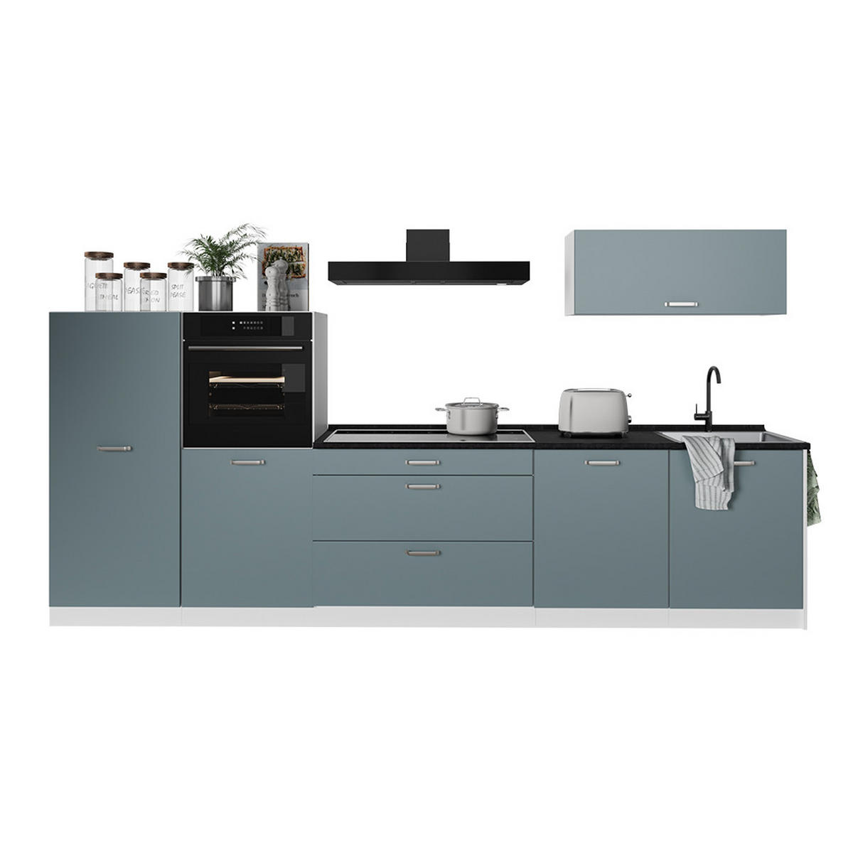 KUCHYNKA R-Line, Modrošedá/biely, 340 cm antrasiitti työtaso - biela/modrosivá, kompozitné drevo (340/143/60cm) - Vicco