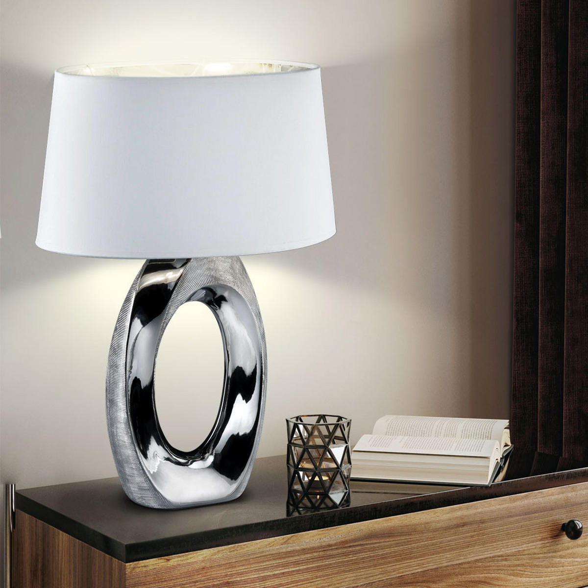 LED TISCHLEUCHTE Keramik Silber Weiß - Weiß, Kunststoff (24/38/52cm)