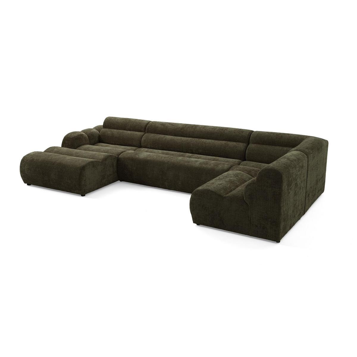 6-SITZER modulares Wohnlandschaft U XXL VEER SET 5 Rechts, 368 x 175 cm, Chenille Webstoff Grün - Schwarz/Grün, Holz/Kunststoff (175/75/368cm) - Muffo