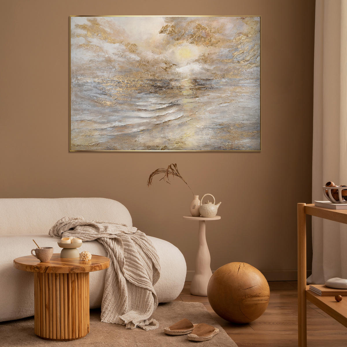 GEMÄLDE Meeresleuchten Schattenfugenrahmen Gold 120x80 cm - Goldfarben, Holz (120/80cm) - YS-art gallery