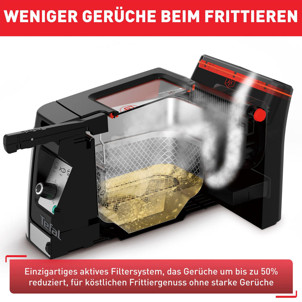 FRITTEUSE FR600D Edelstahl Schwarz 1,2 kg mit Sichtfenster Temperaturregelung Timer Rauch- und Geruchsreduzierung spülmaschinenfest - Silberfarben, Kunststoff/Metall (25/26/50cm) - Tefal