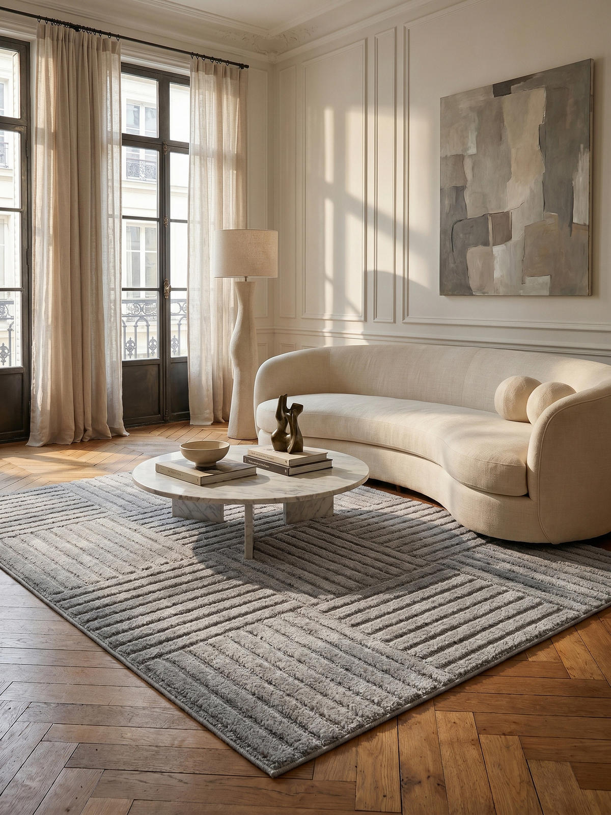 TEPPICH Hochflor RIGI in Silber, mit Cord-Streifen-Patchwork, 80 x 250 cm - Silberfarben, Textil (80/250cm) - KADIMA DESIGN