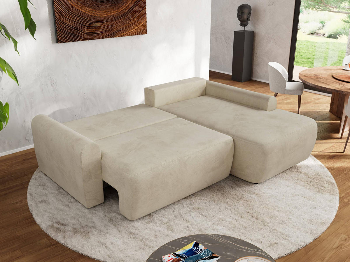 ECKSCHLAFSOFA CUBO L Beige Velvet - rechts - Beige/Schwarz, Kunststoff/Textil (187/273cm) - MKS
