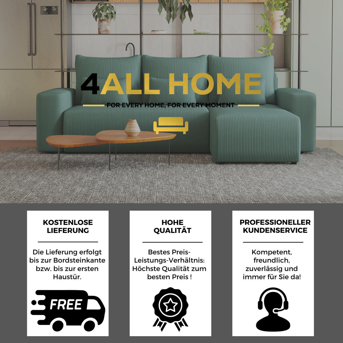 ECKSOFA Travis mit Bettkasten und Schlaffunktion, L-Form, Cord, Universal - Pastellblau, Holzwerkstoff (248/148cm) - 4ALL HOME