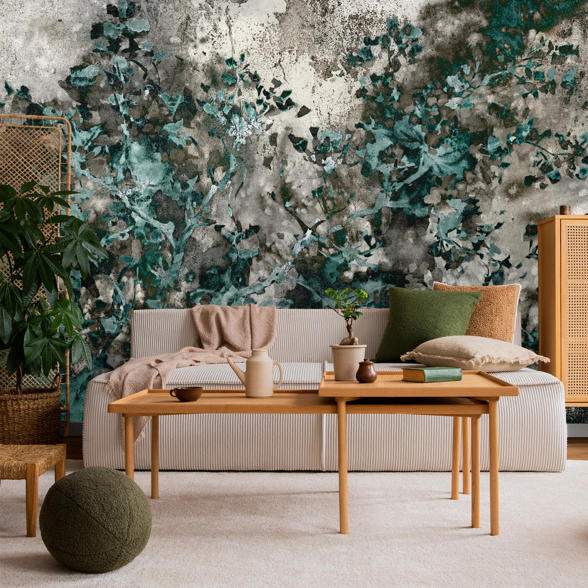 FOTOTAPETE für Wohnzimmer Beton Abstraktion 150x105 - Türkis/Grau, Papier (150/105cm) - Muralo