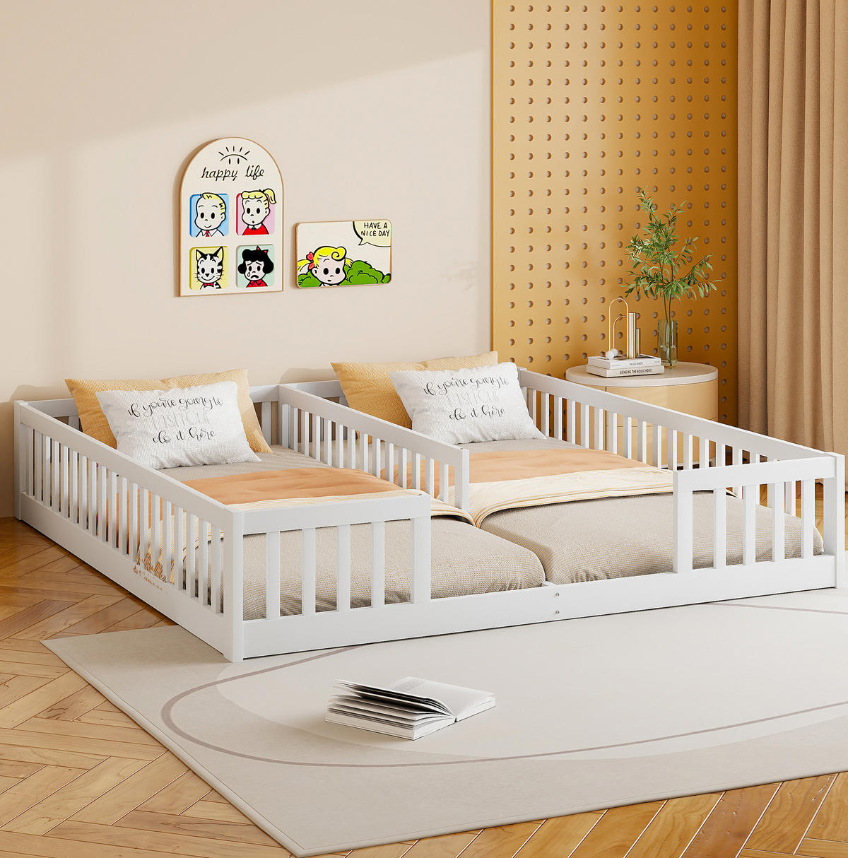 KINDERBETT 90/200 cm Weiß Paneelbett mit Geländer aus Kiefernholz - Weiß, Holz (90/200cm) - OKWISH