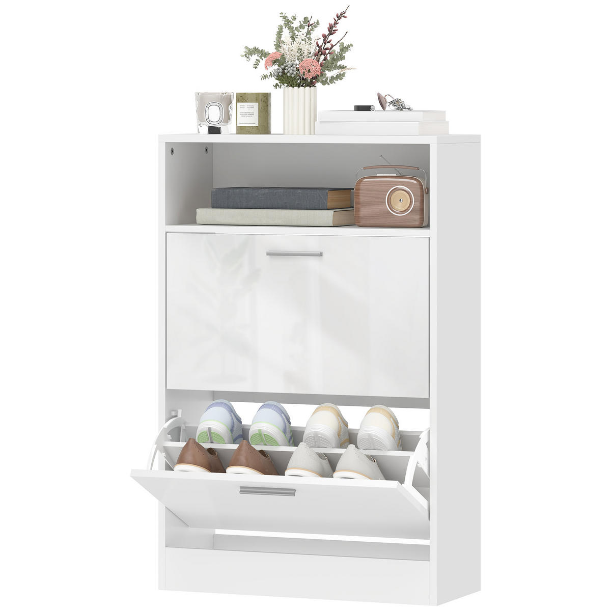 SCHUHSCHRANK Weiß Holzwerkstoff klappbar mit Fächern 1 Stück - Weiß, Holzwerkstoff (59/90/24cm) - PANGIVO