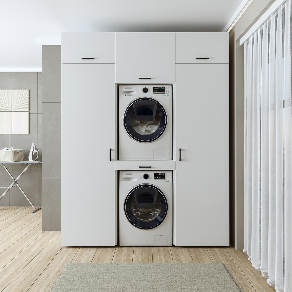 WASCHMASCHINENSCHRANK DUO-I 187cm Breit, 240cm Hoch - Weiß, Holzwerkstoff (187/240/67cm)