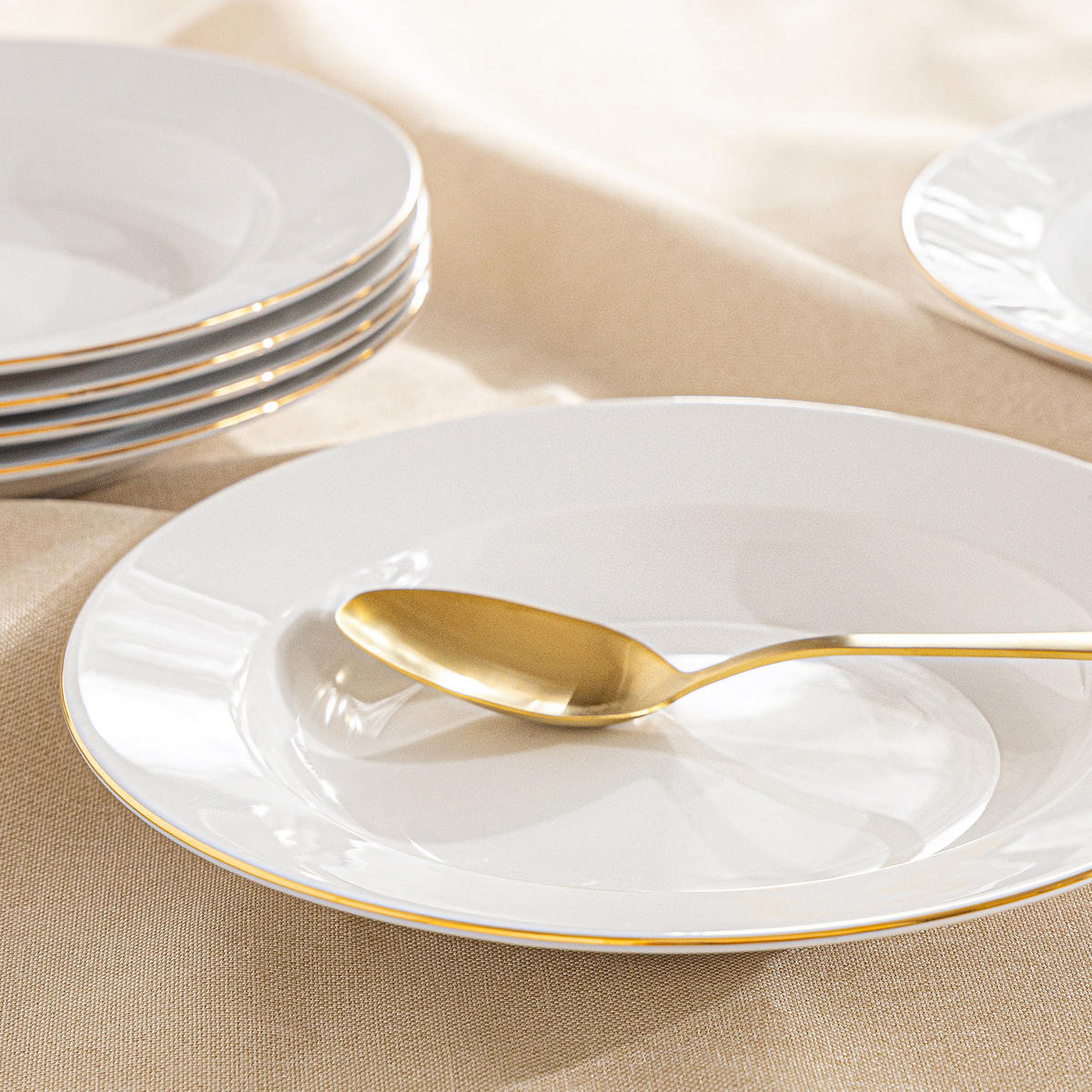 SUPPENTELLER-SET MUSCARI 6-tlg Porzellan, mit gold elementen - Goldfarben, Keramik (22.5cm) - KONSIMO®
