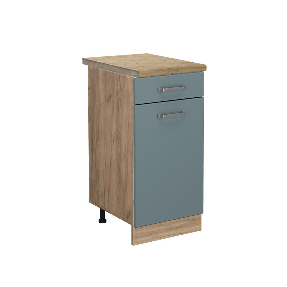 KÜCHENUNTERSCHRANK R-Line Blau-Grau 40 cm, AP Eiche - Honigeiche/Eiche Wotan, Holzwerkstoff (40/81.6/60cm) - Vicco