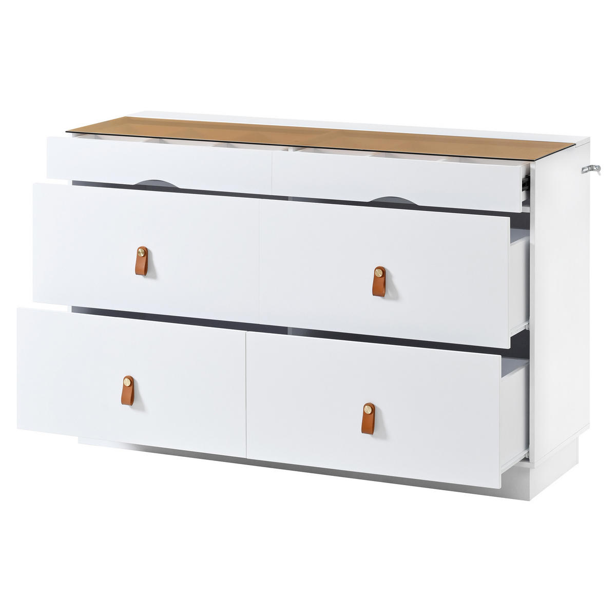 KUCHYŇSKÁ SKŘÍŇ v bílé barvě se 6 zásuvkami, do ložnice a obytných prostor, 120 × 40 × 78 cm - bílá, kov/kompozitní dřevo (120/78/40cm) - STILVORA